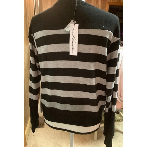 Red Haute Grey & Black Stripe Knit Blouse — NWT — SMALL - Picture 5 of 9